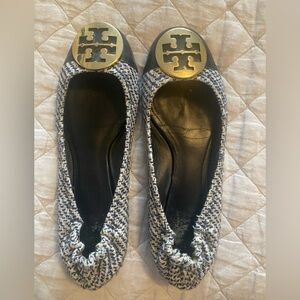 Tory Burch Women's Navy Blue Tweed Flats